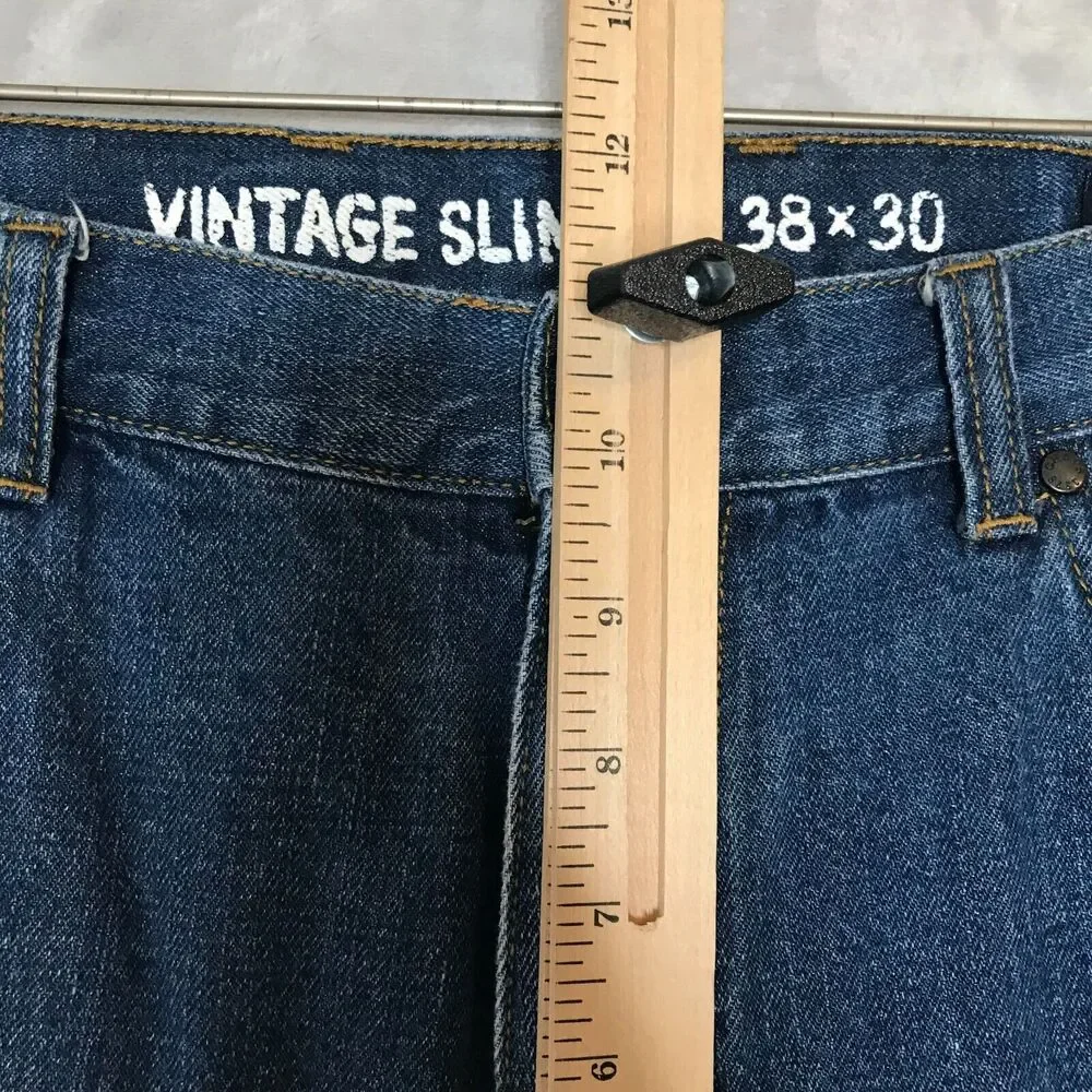 Chaps Denim Vintage Slim Fit Mens 38*30 Blue 100% Cotton Pockets Flat Front